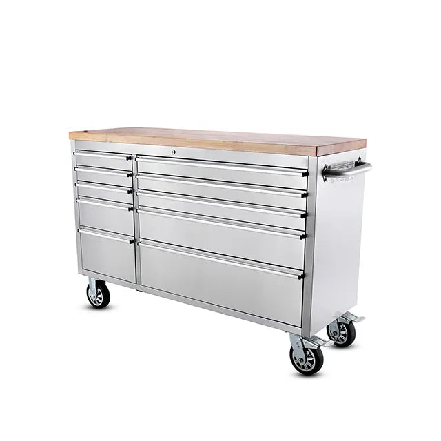 55" Brushed Stainless Steel Tool Chest – 10-Drawer Storage Solution