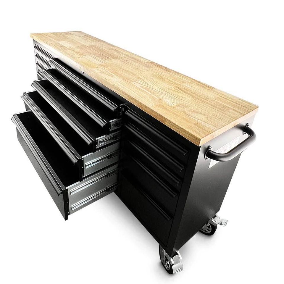 61" Black Powder-Coated Steel Tool Chest – 9-Drawer Adjustable Height