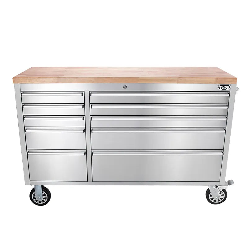 55" Brushed Stainless Steel Tool Chest – 10-Drawer Storage Solution