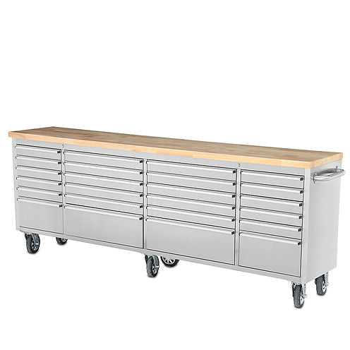 96" Stainless Steel Tool Chest – 24-Drawer Storage Solution
