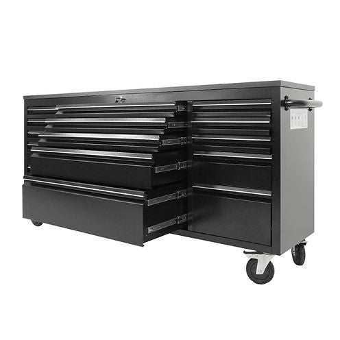 72" Black Powder-Coated Steel Tool Chest – 15-Drawer Organiser