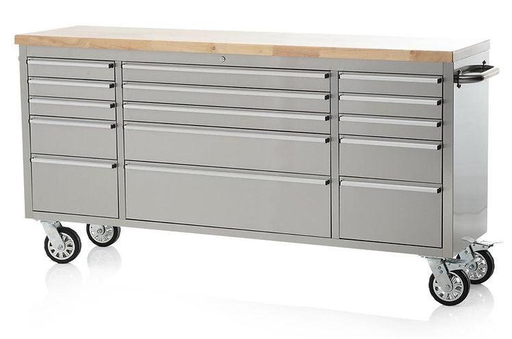 72" Brushed Stainless Steel Tool Chest – 15-Drawer Storage Solution