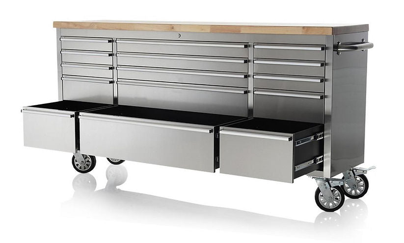 72" Brushed Stainless Steel Tool Chest – 15-Drawer Storage Solution