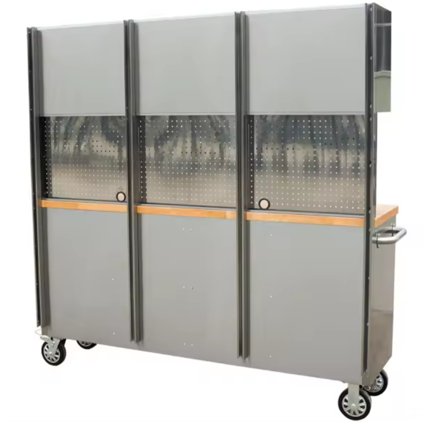 72" Stainless Steel Tool Chest – 15 Drawers, Wooden Top, Upper Cabinets & Peg Board